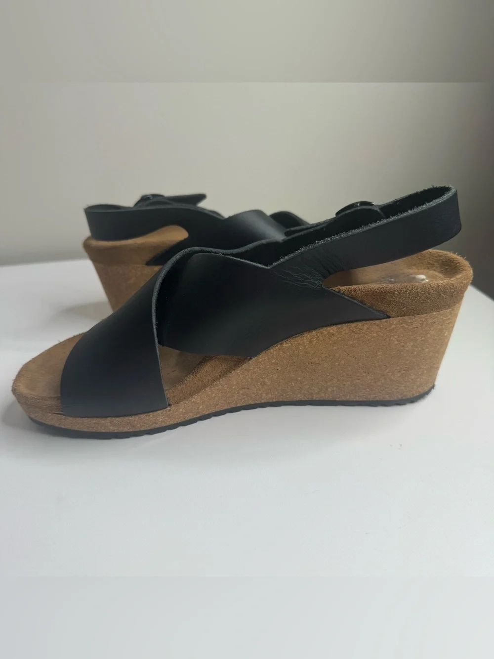 Birkenstock Papillio Samira Black Leather Wedge Sandal Size 37 US 7 Women’s